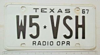 1967 Texas Ham Amateur Radio Operator License Plate W5 Vsh