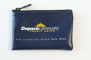 Dupaco Community Credit Union Miniature Bank Bag Coin Purse Zip Dubuque Iowa Blu