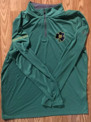 Notre Dame Football Team Issued 1/4 Zip Irish Wear Green Large