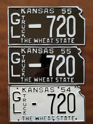 Kansas Truck License Plates (3) Greely County 1954 And 1955 720