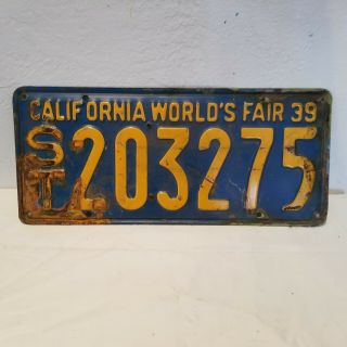 Vintage California Worlds Fair 39 St 203335 License Plate