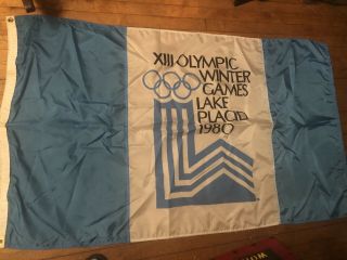 1980 Olympic Miracle On Ice Hockey Team On Site Lake Placid Flag