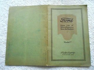 1920 Ford Model T Price List Of Misc.  Parts For Dealers Book - Highland Park,  Mich