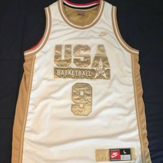 Michael Jordan White/gold Dream Team 92 Usa Barcelona Olympic Jersey L Light Use
