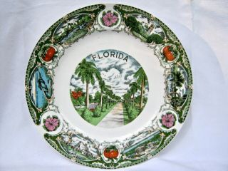 Large Early Vintage 1950s State Of Florida Souvenir Plate 10 "