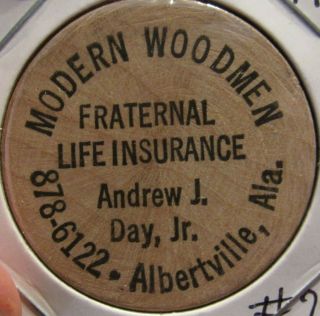 Vintage Modern Woodmen Albertville,  Al Wooden Nickel - Token Alabama 2