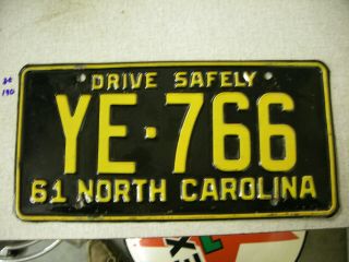 1961 Nc License Plate Tag North Carolina Ye - 766