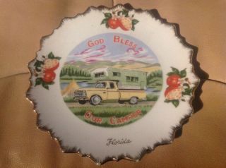 Vintage Florida Souvenir Plate " God Bless Our Camper "