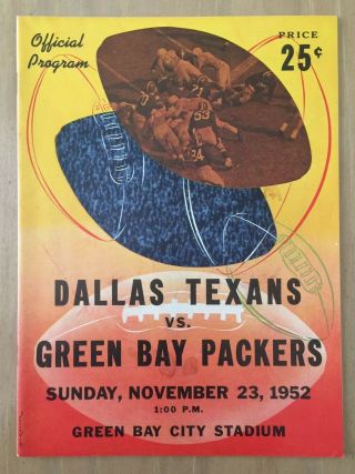 Vintage 1952 Nfl Dallas Texans (1 Year) @ Green Bay Packers Football Program