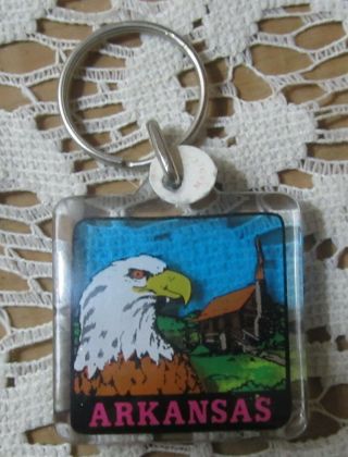 Vintage Arkansas Keychain Lucite Key Chain State Of Arkansas Eagle Country Home