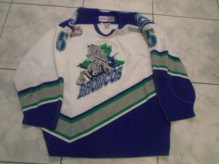 Whl Swift Current Broncos Game Worn White Jersey 5 Rumsey Photo Ref
