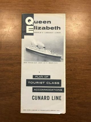 1959 Rms Queen Elizabeth Plan Of Tourist Class Accommodations - Cunard Line