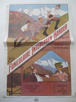 Vintage Swiss Travel Poster - Funiculaire Interlaken - Harder @ 24 X 16