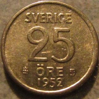1952 Swedish 25 Ore 40 Silver Coin - Sweden