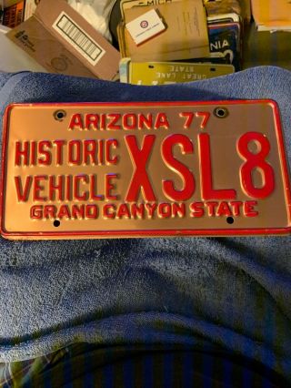 Arizona 1977 Copper Historic Vehicle License Plate.  Xsl8.
