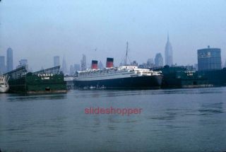 Slide Photo Nyc York City Cunard Line Ocean Liner Rms Queen Elizabeth 1963