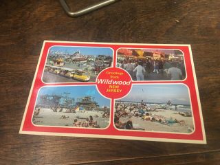 Vintage 1980s Wildwood Nj Morey’s Hunt’s Piers Boardwalk Tramcar Postcard