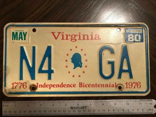 1980 Virginia Ham Radio License Plate Tag N4ga 1776 1976 Bicentennial