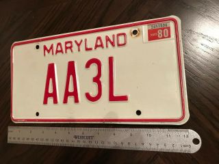 1980 Maryland Ham Radio License Plate Tag Aa3l
