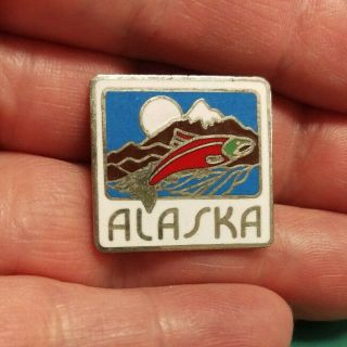 Alaska Pin - Salmon Jumping Out Of The Water - Approx 7/8 Inch Tall - Colorful