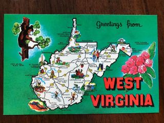 Vintage Post Card - West Virginia Wv Map & Facts