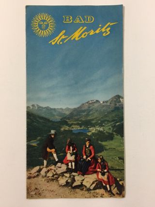 Vintage 50s Spa St Moritz Health Resort Switzerland Travel Brochure Pamphlet Bad