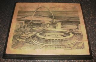 St.  Louis Missouri Pencil Sketch Civic Center Busch R.  Misselhorn Wood Vintage
