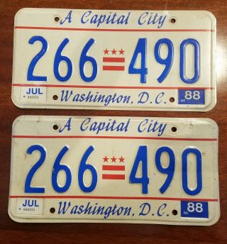 Two 1988 Washington Dc Capital City License Plates Pair