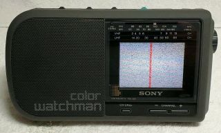 Sony FDL - 380 Color Watchman TV FM/AM Radio w/Accessories & Case 2