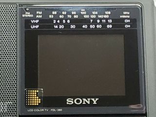 Sony FDL - 380 Color Watchman TV FM/AM Radio w/Accessories & Case 3