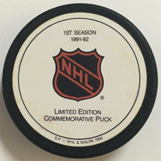 San Jose Sharks 1st Season 1991 - 92 405/2500 Rare Teeth Black NHL Hockey Puck 2