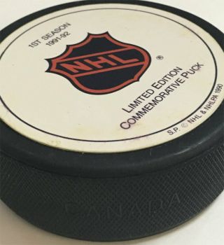 San Jose Sharks 1st Season 1991 - 92 405/2500 Rare Teeth Black NHL Hockey Puck 3