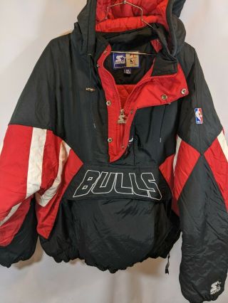 Chicago Bulls Puffer Coat Starter Jacket Nba Mens Xxl Pullover Vintage Jordan Mj