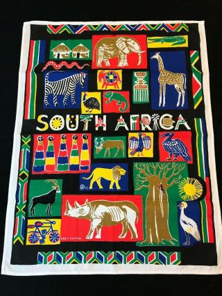Vintage South Africa Stunning Souvenir Tea Towel Un - Bright Colors Frame Me