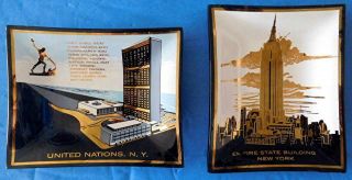 Vintage United Nations & Empire State Building Smoked Glass Tray,  Plate,  Dish