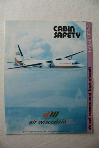 Safety Card Air Wisconsin Fokker F 27 1985