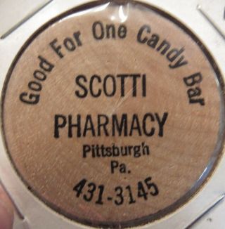 Vintage Scotti Pharmacy Pittsburgh,  Pa Wooden Nickel - Token Pennsylvania