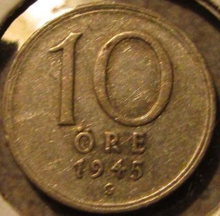 1945 Swedish 10 Ore 40 Silver Coin - Sweden Wwii World War Ii