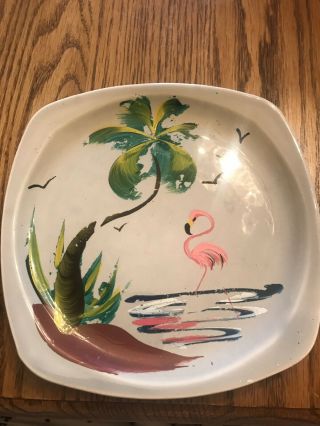Vintage,  Hand Painted,  Pre Disney Florida,  Flamingo,  Display Plate.