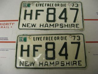 1973 73 1974 74 Hampshire Nh License Plate Hf847 Live Or Die Pair