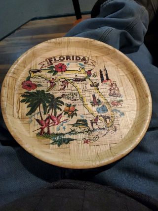 Vintage Florida Bamboo Serving Tray 13 Inch