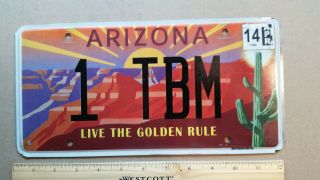 License Plate,  Arizona,  Live The Golden Rule,  Grand Canyon Sunset Saguaro,  1 Tbm