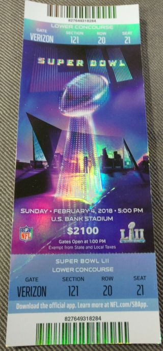Philadelphia Eagles Bowl 52 Lii Ticket Stub