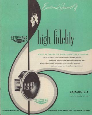 Stephens Tru - Sonic High Fidelity Speaker Systems Altec Jbl,  Cat.  C - 4 - 1952