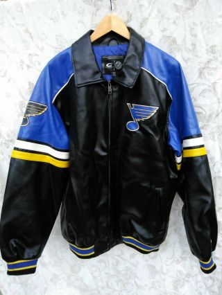 St.  Louis Blues Mens Xl Hockey Leather Varsity Jacket Carl Banks G Iii Black