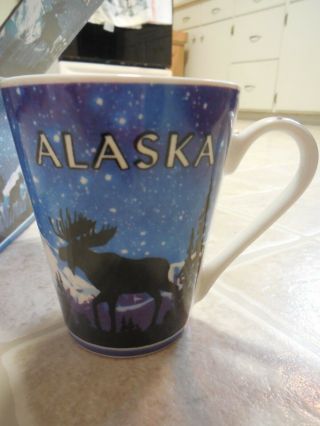 Nib Alaska Mug Coffee Cup Tea Gift Colorful Moose Antlers Stars Space Winter