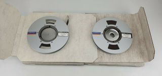 2 Ampex Nab Metal Reels 1/2 Inch - 7.  5 Inch / 20 Cm With Band & Case