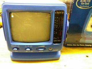 Vintage Blue Spectra 5 " Black And White Tv Am/fm Radio,  Open Box
