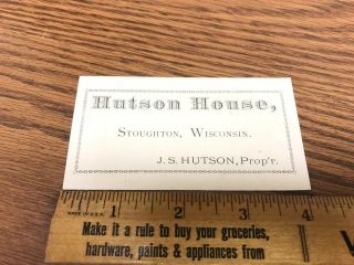 Stoughton Wi Wis Hutson House Business Calling Card Js Proprietor Hotel Antique