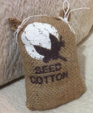 Vintage Seed Cotton In Burlap Sack,  Souvenir From The South